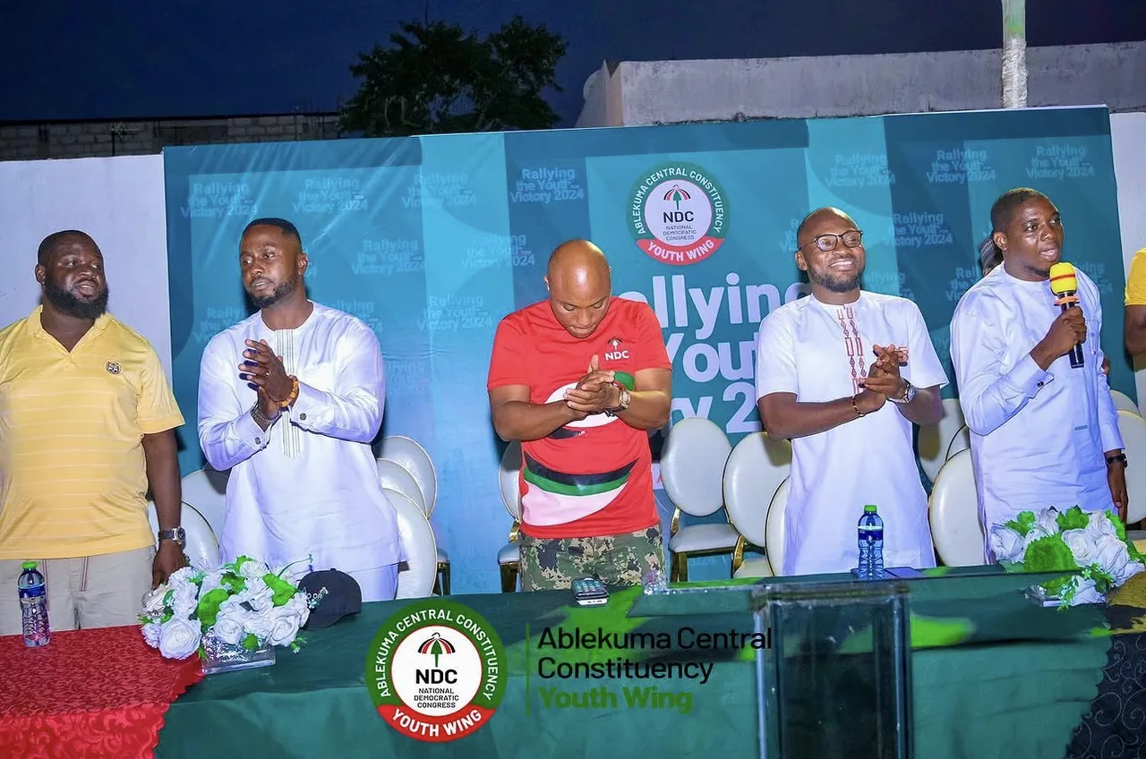 Edwin Elikem Amenyeawu on stage with fellow speakers at the Ablekuma Central Constituency Youth Wing's Rallying the Youth for Victory 2024 programme